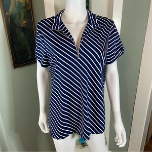 Chicos Zenergy 1/4 Quarter Zip Navy Striped Shirt Blouse Top Golf Sz 2 Large L